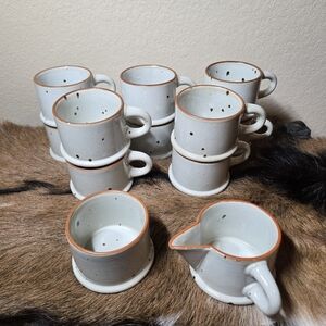 Vintage Dansk Rustone Coffee Set, Cream And Sugar, and 10 Mugs
